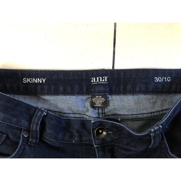 A.N.A.- WOMENS DARK DENIUM MID-RISE SKINNY 78% COTTON JEANS SIZE 30/10 - Picture 3 of 6